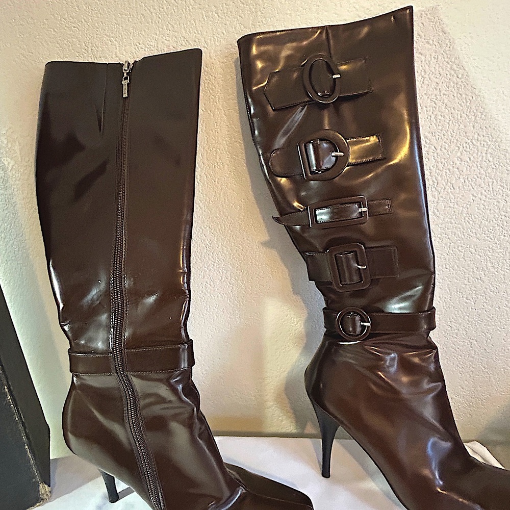 Brown Leather Knee-High Boots